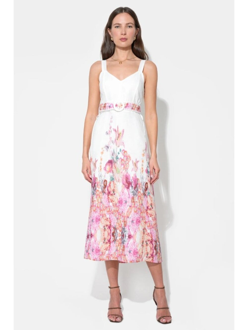 Adelyn Rae Remi white Floral Midi Dress size S
